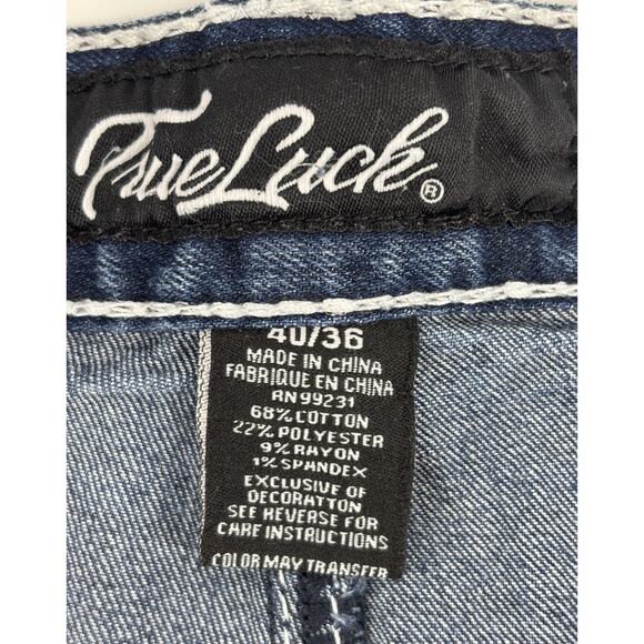 True Luck Men's Denim Jeans 40x35 Straight Leg Stonewashed Thick Stitch EUC - Picture 14 of 15